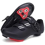 Cycling Shoes for Men Women Compatible with Peloton Bike Shimano SPD & Look ARC Delta for Indoor Spin Cycle Road Bike Shoes with Delta Cleats Pre-Installed, Black 10