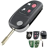 Heart Horse 4 Button Car Key Fob Case Replacement Compatible with Jaguar X S Type XJ XJR XJ8 XK XF Remote Control Flip Folding Key Shell Case Accessories with 433Mhz 4D60 Chip (FCCID:NHVWB1U241)