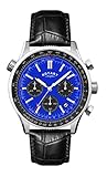 Rotary Mens Chronograph Watch, Analogue Display with Blue Dial and Black Leather Strap GS00165/05