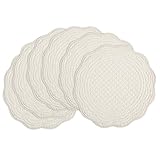 BALAPET Quilted Placemats Set of 6, 100% Cotton 14" Table Mats Farmhouse Style, Reversible Round Tabletop with Scalloped Edges for Kitchen Dinner Party Holidays, Natural, Machine Washable