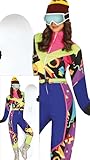 FIESTAS GUIRCA Retro Ski Suit Fancy Dress Women - Colourful 80s Ski Shell Suit Overall Funny Womens Costume - 90s Snowboarder Skier Snowsuit Tracksuit Fancy Dress Women Size S
