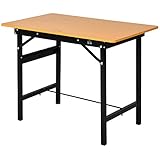 HOMCOM 100 cm Foldable Garage Work Bench, Craft Table MDF Workstation, Heavy-duty Steel Frame with Ruler, Protractor
