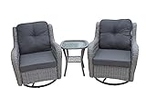 York Conservatory or Garden Rattan Weave Duo Set- 2 Swivel Chairs and a Side Table- Grey Colour Fabric.