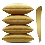 Sungeek Set of 4 Decorative Cushion Covers Solid Soft Velvet Pillow Covers with Invisible Zipper Square Throw Pillow Cases for Sofa Car Patio Bedroom Living Room 45x45cm Gold