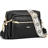 HILAEX Women's Cross Body Bags, Crossbody Bags for Women with Anti-Theft Function 4 Zip Compartments Women Shoulder Handbags with Adjustable Wide Strap Black