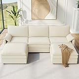 Vesgantti 108" U Shaped Sectional Couch, Comfy Cloud Modular Sectional Sofa with 2 Ottoman Deep Seat Chenille Modern Cloud Sofa, Modular Sofas for Living Room, Bedroom and Apartment, Beige