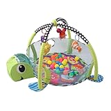 Baby Play Mat with Ball Pit, 3-in-1 Turtle Design Activity Gym, Includes Hanging Toys and Colourful Balls