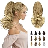 Sofeiyan 13" Ponytail Extension Long Curly Ponytail Clip in Claw Hair Extension Natural Looking Synthetic Hairpiece for Women,Dark Blonde to Bleach Blonde
