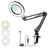 Tomshine Magnifying Desk Lamp with Clamp, 8X Magnifier Lamps 3 Colors & 10 Brightness Dimmable Magnifying Glass Led Lamp, 19 Inch Adjustable Swivel Arm Lamp Craft Light