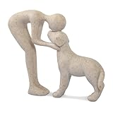 FriyGardcn Dog Sculpture Home Decor Cute Man and Dog Statue Decoration for Office、Living Room、Bedroom、Home， Memory Gifts for Pet Lovers (Sandstone)