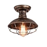 Qcyuui Vintage Industrial Ceiling Lights with Metal Cage, Semi-Flush Mount Lighting Fixture, Oil Rubbed Bronze Chandelier for Farmhouse Kitchen Bathroom Hallway