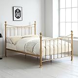 OAT Home Hampstead Victorian Metal Bed Frame - Distressed Antique Brass Effect in Single/Small Double/Double/King Size (Double)