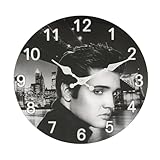 Beyond Happy Elvis Presley Retro Music Legend Portrait Glass Clock (30cm Diameter), Wall Clock