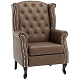HOMCOM Wingback Armchair, PU Leather Fireside Chair, Button Tufted Accent Chair for Living Room, Bedroom, Home Office, Brown