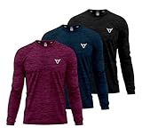 Mens Pack of 3 T Shirt Light Weight Quick Dry Soft Moisture Wicking Active Athletic Plain Full Sleeve Shirts Workout Top