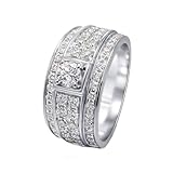 Art Deco Ring, Silver Ring Jewelry 14K White Gold Round Created Diamond Size N 1/2 Band Channel Stackable Knuckle