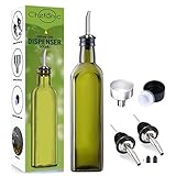 Green Glass Oil Dispenser - 500 ml, with Funnel & 2 Stainless Steel Pourers - Modern Olive Oil Bottle Drizzler for Kitchen