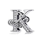 Lorrifal Solid 925 Sterling Silver Initial K Letter Charm A-Z Bead for Pandora European Bracelets Necklace Women Jewelry Gift