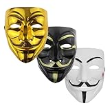 GrassVillage Anonymous Halloween V for Vendetta 3 pc Mask Set - Gold, White and Black - PARTY, WORLD BOOK WEEK/HALLOWEEN KIT