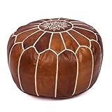 Moroccan Leather Pouf - Handmade Leather Pouffe Dark Brown Pouf - Ottoman Footstool Hassock - 100% Real Natural Goat Leather - Unstuffed
