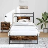 vidaXL Single Bed Frame - Engineered Wood/Steel, Smoked Oak, No Mattress, 80x200 cm - Modern Style, Extra Storage Space