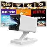 Mini Projector with WIFI 6 and Bluetooth, 4K 1080P Support Portable Projector Movie Auto Keystone for Laptop, PC, Smartphone