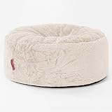 Lounge Pug - Faux Rabbit Fur - Large Hassock POUFFE - Footstool - Round - WHITE - (Size 30cm H x 65cm Dia)