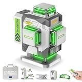 Huepar Pro Laser Level, 4 * 360 Self Levelling Laser Leveler, High Accuracy Professional 4D Green Laser Level with 8000mAh Rechargeable Li-ion Battery, Multifunctional Stand and Hard Case ZK04CG
