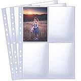 30 Pack 240 Pockets A6 Photo Sleeves for A4 2/3/4 Ring Binder, Ultra-Clear Double-Sided 4 Pocket 109x153 mm Photo Page Protector, Top Loading Photo Album Refill Pages