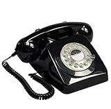 GPO 746 Rotary 1970s-Style Retro Landline Telephone, Classic Telephone with Ringer On/Off Switch, Curly Cord, Authentic Bell Ring for Home, Hotels- Black