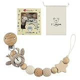 3 Pcs Baby Dummy Clip with Storage Bag, Wooden Pacifier Holder Clips for Boys Girls, Dummy Holder Soother Chains Keep Pacifier Clean, Suitable for Newborns, Strollers Prams (Baby Deer)