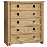 Vida Designs Corona, Chest Of Drawers, 5 Drawer, Solid, Pine Wood
