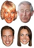 4 Pack Royal Family King Charles III Queen Consort Camilla Kate William King’s Coronation Supplies Celebrities Face Mask Hen and Stag Parties Fancy Dress