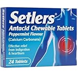 Setlers Antacid Chewable Tablets, Peppermint Flavour, 24 Pack, Contains Calcium Carbonate, Effective Relief from Indigestion and Heartburn, Tackles Acid Reflux
