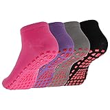 Dacitiery 4 Pairs Non Slip Yoga Pilates Socks,Yoga Socks for Women&Men with Grips Anti Non Slip Slipper Socks for Ballet, Pilates, Hospital, Home, Barre(color2)