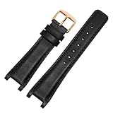 ROUREOX Genuine Leather Watch Strap Stainless Steel Buckle Vintage Leather Watch Band 20 X 12mm for Gucci YA1332 1333 1335-Black + Rose Gold