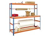 The Workplace Depot Packing Workbench – Heavy-Duty Powder-Coated Steel Frame, 13 mm Chipboard Worktop, Adjustable Reel Bars & Shelves, Ideal for Warehouse & Dispatch Areas