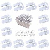 Kate Chesters Art 20-100 Pairs White Wedding Flip Flops Bulk | Basket Included | Wholesale Wedding Guest Shoes One Size Fits All