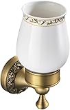 Antique Brass Wall Mounted Toothbrush Holder with Ceramic Cups – Oil Rubbed Bronze Bathroom Cup Holder, Solid Brass Tumbler Rack with Mounting Hardware