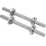 Sunny Health & Fitness 36 cm Threaded Chrome Dumbbell Bar Set, Adjustable Dumbbell Bar Handles with Star Lock Collars, Fit 25 mm Standard Plates - STDBH-14