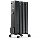 VonHaus Oil Filled Radiator 7 Fin – Oil Heater Portable Electric Free Standing 1500W for Home, Office, Any Room – Adjustable Thermostat, 3 Heat Settings, 4x Wheels, 1.5m Power Cable – 2 Year Warranty