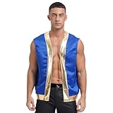 Aislor Mens Halloween Toad Costume Open Front Shiny Trim Waistcoat Cartoon Captain Cosplay Outfits Royal Blue S