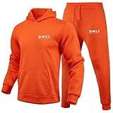 RUMAOZIA Jogging Suit Men's 2-Piece Tracksuit Hoodie and Sports Trousers Tracksuit Two Piece Hoodie and Jogging Bottoms Slim Fit Winter Sports Suit Y2K Loose Leisure Suit Tracksuit, A orange, XL