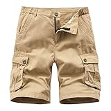 APTRO Mens Shorts Cargo Combat Camo Shorts for Men UK with Multi Pockets Cotton Workwear Khaki CS05 32