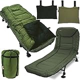 NGT 6 Leg Recliner Bedchair Carp Fising + 5 Season Sleeping Bag + Deluxe Pillow