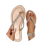 Womens Flat Diamante Flip Flop Sandals Rhinestone Flip Flops For Women Flat Toe Separator Glitter Rhinestones Sandals
