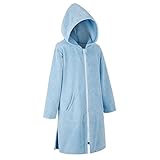 DiaryLook Kids Hooded Beach Towel Robe Teen Poncho Towel Swim Cover Up with Zip Quick Dry Boys & Girls Changing Robe Surf Poncho Bathrobe 5-7 Years Zipper Style Light Blue