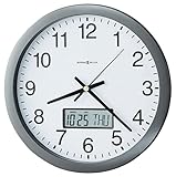 Howard Miller Chronicle Wall Clock 625-195 – Modern Metallic Grey, Flat Bezel Framing, Displays LCD Calendar (Month, Day, Day of Week), Quartz Movement