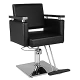 Bonnlo Hydraulic Styling Chair for Hair Salon, Modern Hairdressing Barber Chair w/Square Base & Footrest, 360 Degrees Swivel, Beauty Spa Equipment (Black)