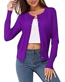 Newshows Women's Solid Button Down Long Sleeve Classic Crew Neck Knit Cardigan Sweater(Purple,X-Large)